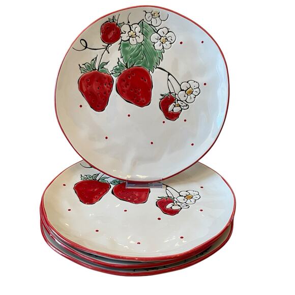 Eli + Ana Jewel of the Garden Strawberry 11in Dinner Plates Set of 4 NEW - Picture 5 of 15